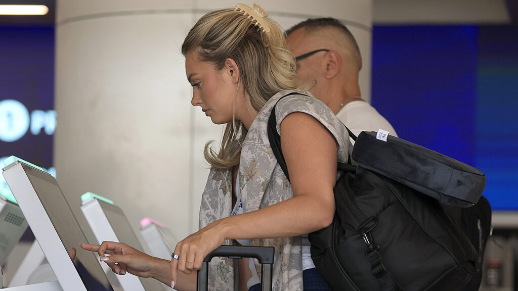 LOS ANGELES, CALIFORNIA – MAY 13: Delta Airlines passengers check in for flights at Los Angeles International Airport on May 13, 2026 in Los Angeles
