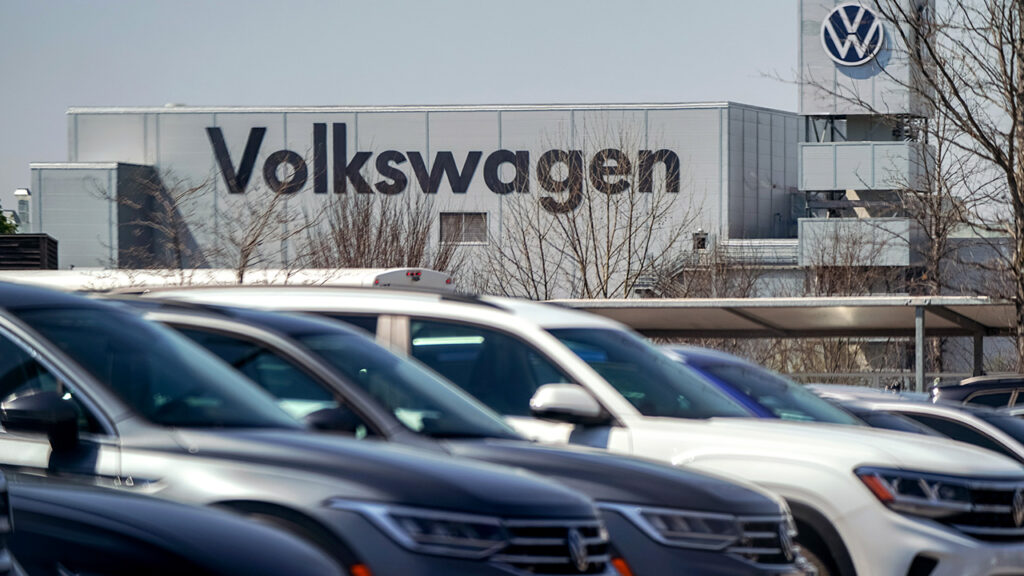 CHATTANOOGA, TENNESSEE – MARCH 20: Volkswagens are seen in the employee parking lot at the Volkswagen automobile assembly plant on March 20, 2024 in
